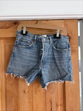 Agolde Light Blue Frayed High-Rise Denim Shorts